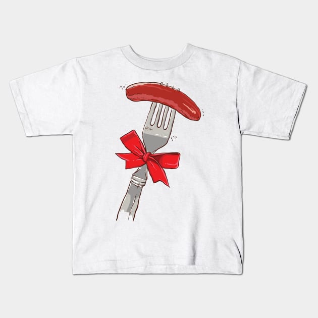 sausage and fork Kids T-Shirt by Mulyadi Walet